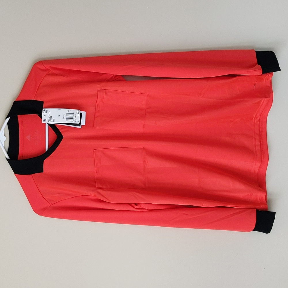 New Adidas Climalite Striped LS Jersey Small Red Orange Black